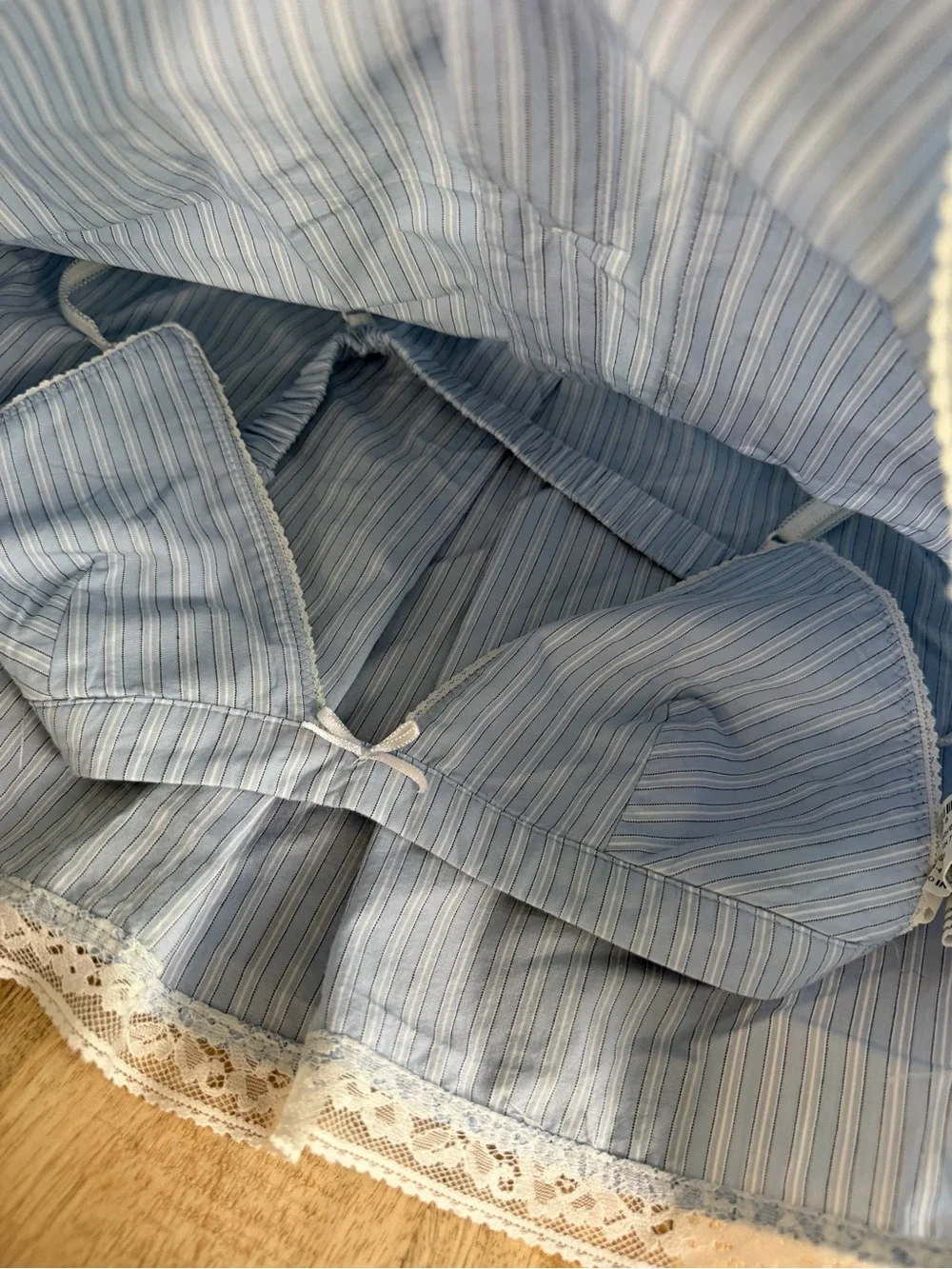 Zara Light Blue & White Striped Crop Shirt and Pleated Skirt Set